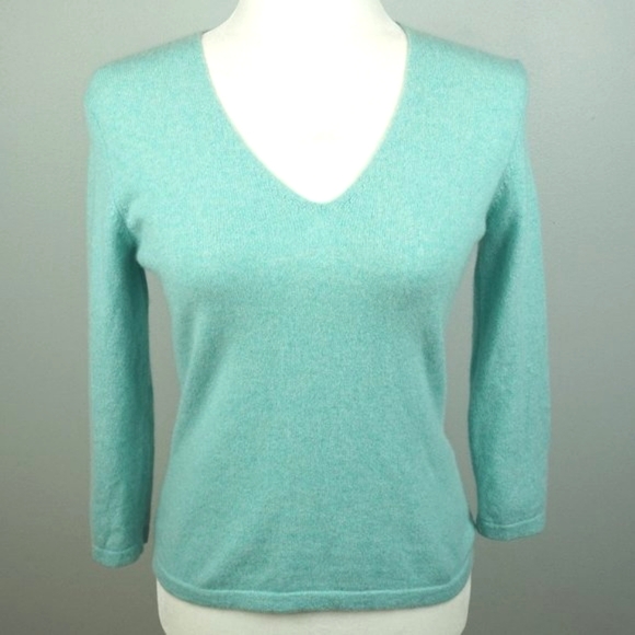 MAG by Magaschoni Cashmere Aqua V-Neck‎ Sweater Size Small - Picture 1 of 6